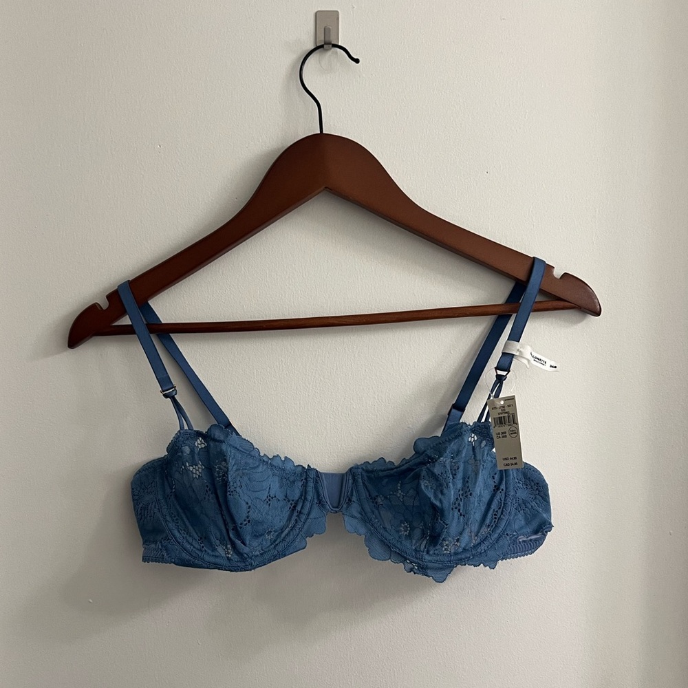 blue lacey sheer balconette bra